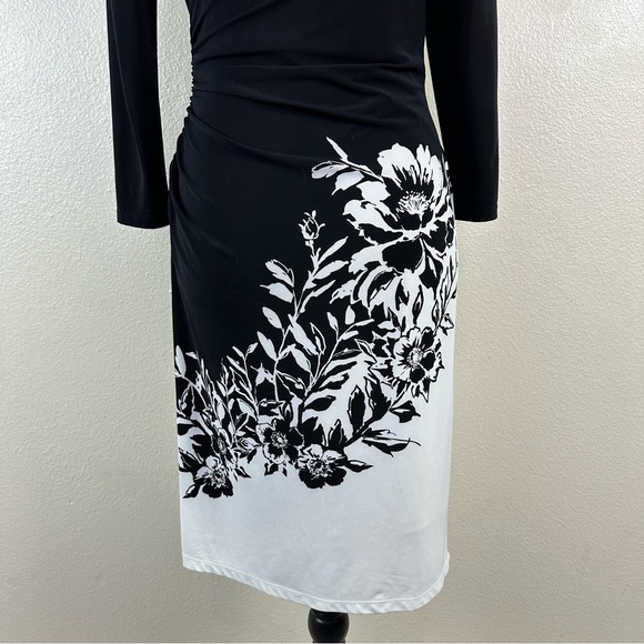 Lauren Ralph Lauren Black and White Side Ruched Dress Women's Size 4P - Picture 9 of 14